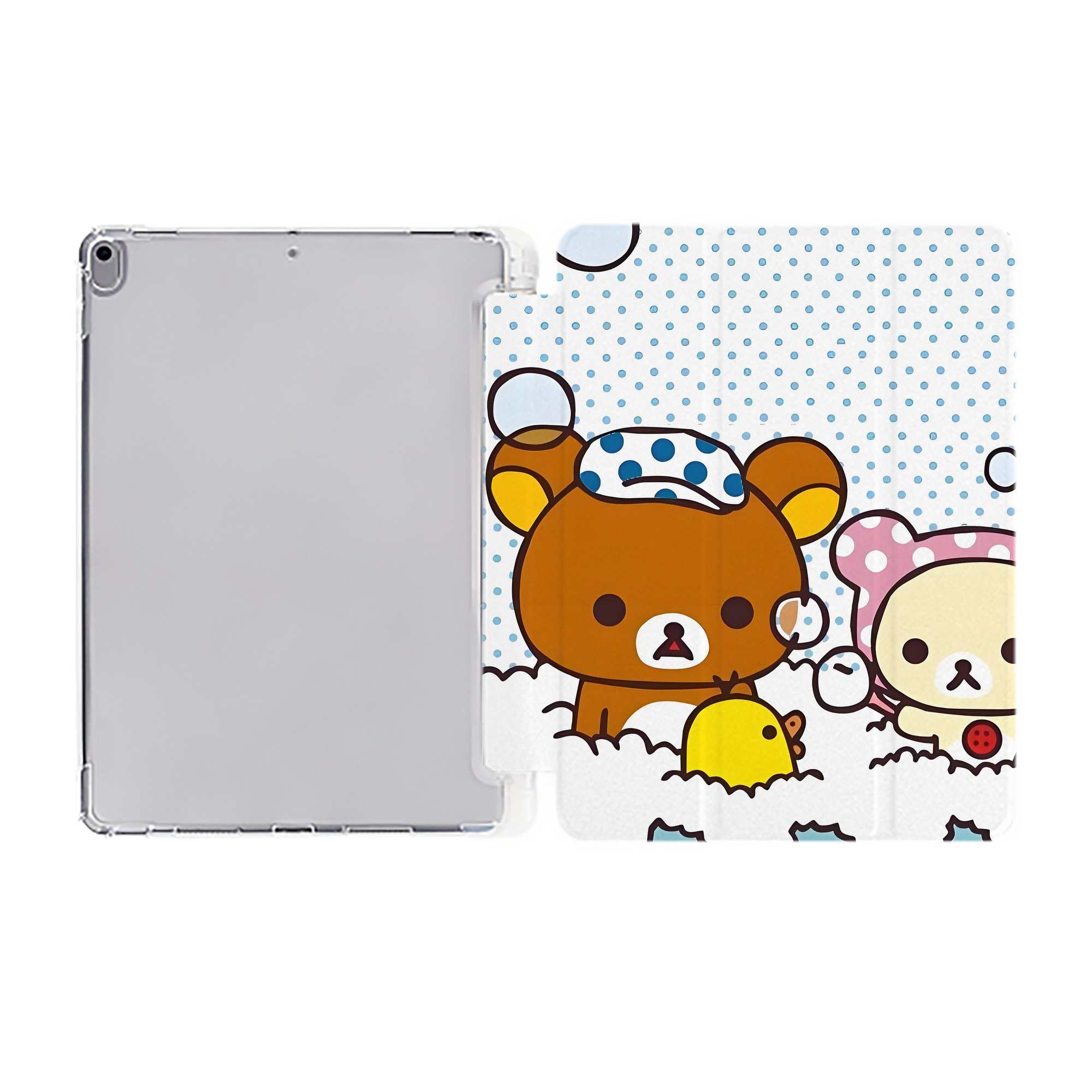 （画像用） リラックマ リラックマ キイロイトリ Rilakkuma Korilakkuma Kiiroitori IPad ケース ペン収納付き 三つ折りスタンド PUレザー×シリコン 対応機種9.5/10.5/10.9インチ